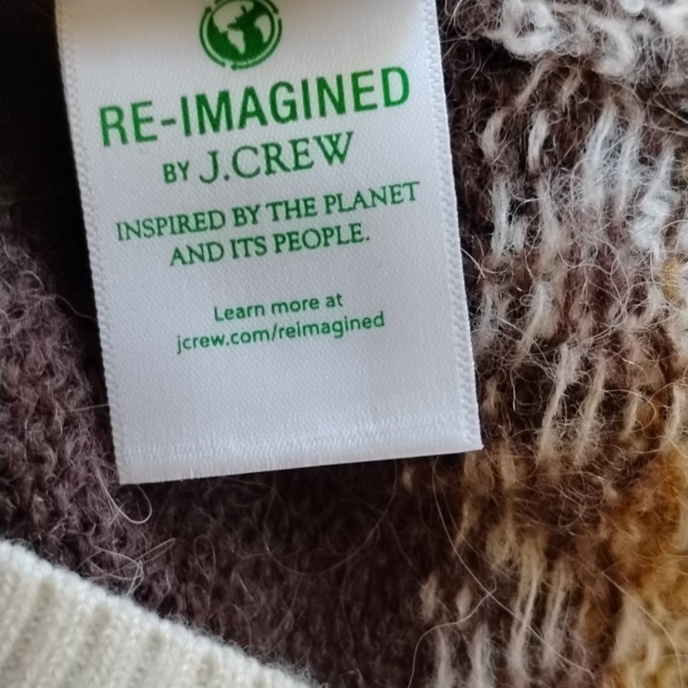 J Crew Brushed Yarn Fair Isle Cardigan Crop Sweater S Brown Cream Mohair - Picture 7 of 10